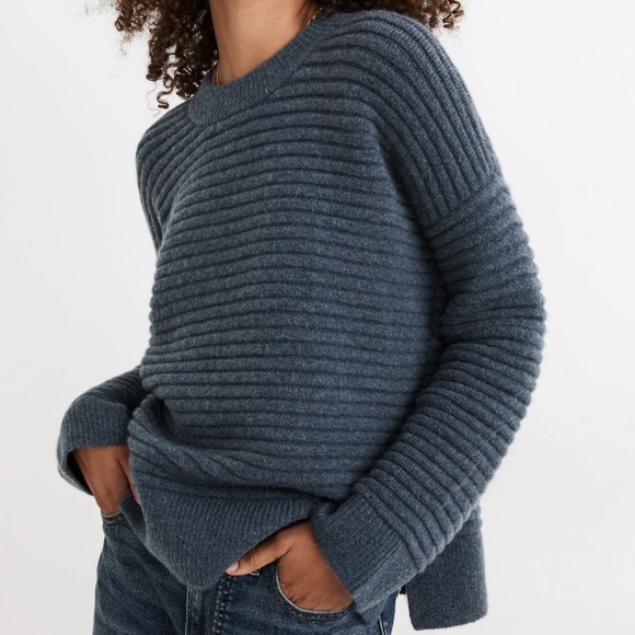 Madewell Elsmere Pullover Blue Crew Neck Sweater Knit Ribbed Oversized Medium - Picture 5 of 5